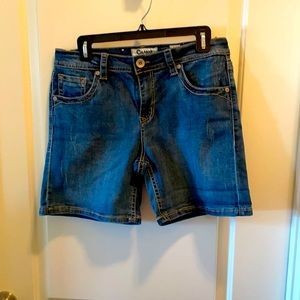 Distressed jean shorts